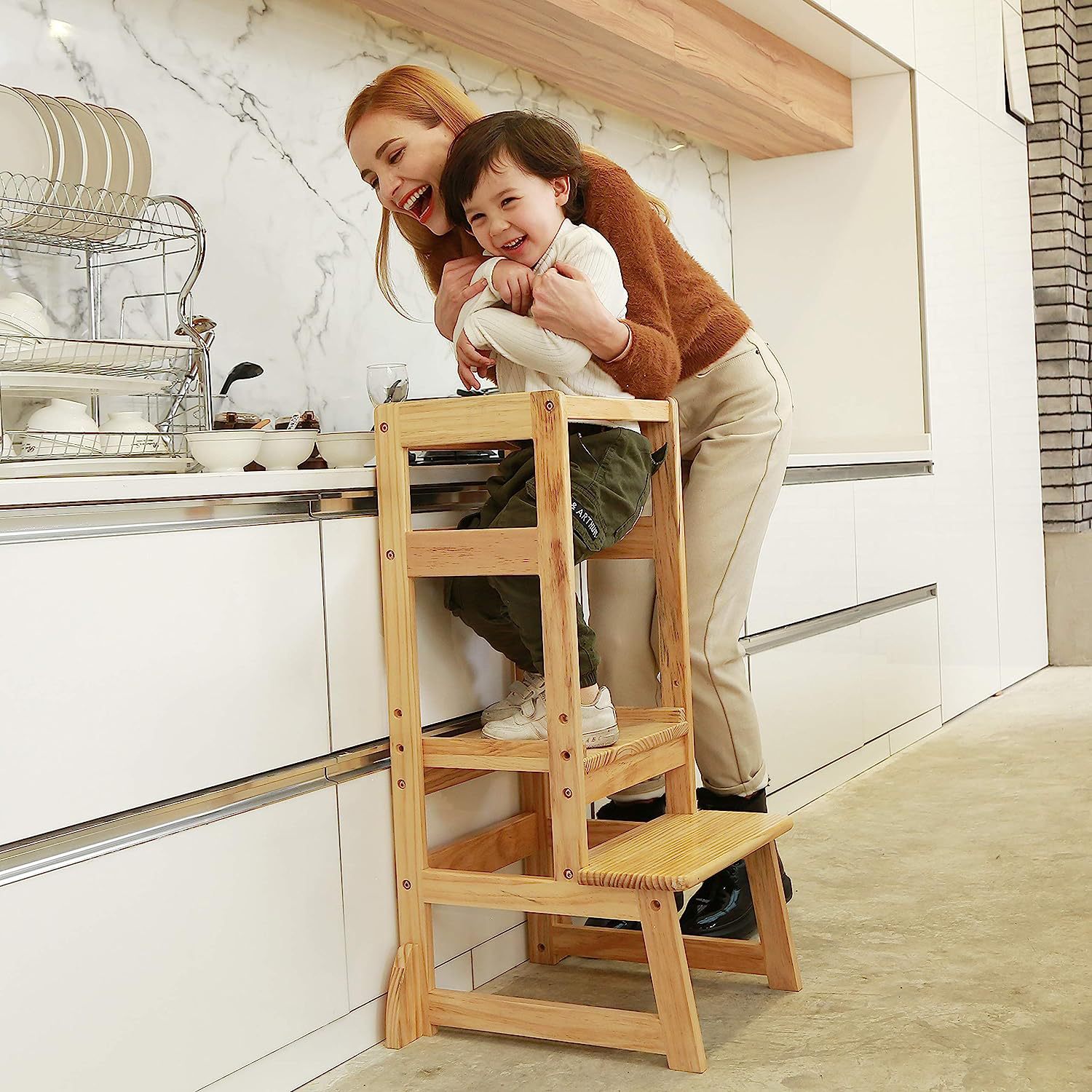 Toddler Learning Tower - เก้าอี้เด็กปรับระดับความสูงได้ เหมาะสำหรับห้องครัวและห้องน้ำ ใช้เป็นหอคอยสำหรับเด็กเล็ก