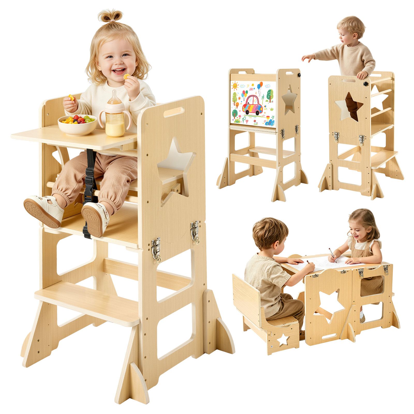 Toddler Learning Tower - ทาวเวอร์สำหรับเด็กเล็ก, ทำจากไม้, เก้าอี้บันไดครัว 6 in 1