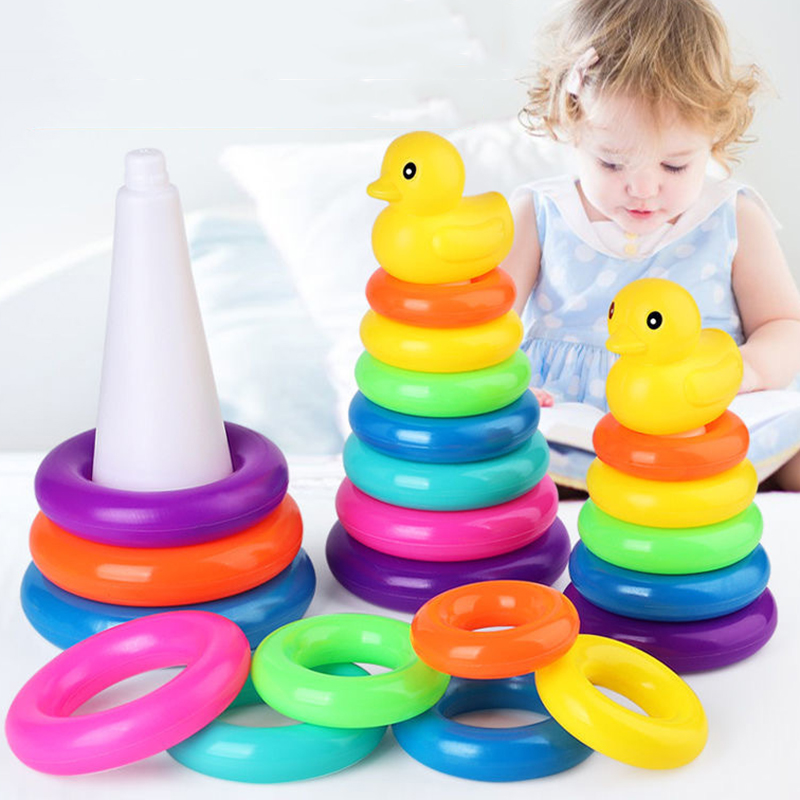 Toddler Learning Tower - ของเล่นมอนเตสซอรี่แบบซ้อนสำหรับเด็กทารก 0-12 เดือน วงแหวนสีรุ้ง ของเล่นเสริมพัฒนาการสำหรับเด็กวัยเตาะแตะ ของเล่นเสริมประสาทสัมผัส