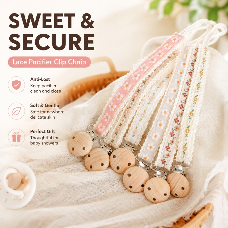 Baby Products To Gift - สายคล้องจุกนมหลอกแบบลูกไม้สำหรับเด็กแรกเกิด ป้องกันการหล่นหาย ของขวัญงานปัก ผลิตภัณฑ์สำหรับเด็ก